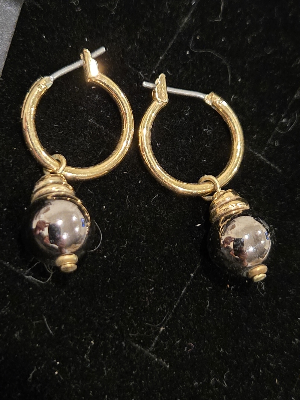Gold Hoop Earrings with Silver Ball Drops